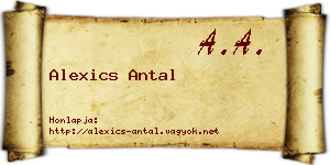 Alexics Antal névjegykártya